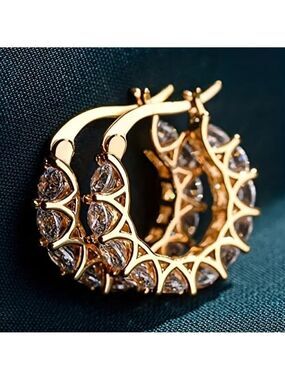 Huggie Hoop MAJOR BLING Earrings #1421 gold tone clear stone
